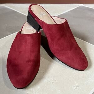 Eileen Fisher Sylvia Suede Block Heel Mules 5 in Garnet Red